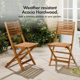 VonHaus Cannes Acacia Hardwood Folding Wooden Garden Chairs Set of 2 in Natural - Size: 2 Pack - thumbnail 2