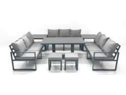 Fimous 11 Seater Garden Sofa Set Aluminium Furniture Rising Dining Tabe Set with 2 Side Tables 2 Small Footstools Dark Grey - thumbnail 2