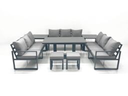 Fimous 11 Seater Garden Sofa Set Aluminium Furniture Rising Dining Tabe Set with 2 Side Tables 2 Small Footstools Dark Grey - thumbnail 1
