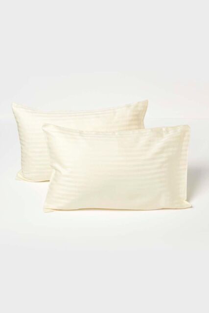 Homescapes Cotton Stripe Kids Pillowcases 40 x 60 cm 330 Thread Count, 2 Pack in Yellow - image 1