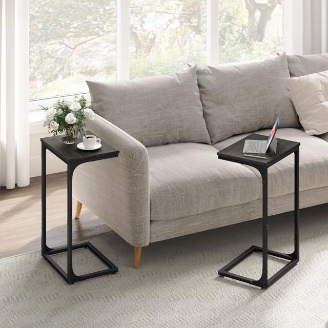VASAGLE C-Shaped Industrial Side Table Set of 2 Metal Frame Bedroom in Black - image 1