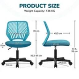 EONLION Ergonomic Armless Kids Desk Chair Swivel Rolling Study Chair in Blue - thumbnail 2