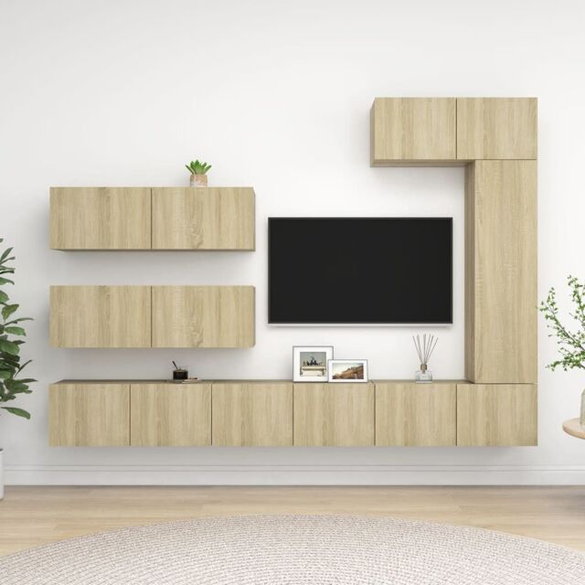 Berkfield Home 7 Piece TV Cabinet Set Sonoma Oak Engineered Wood in Brown - image 1