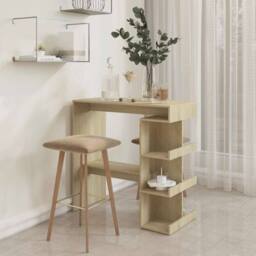 Berkfield Home Modern Bar Table with Storage Rack Sonoma Oak 100x50x101.5 cm Eng in Light Tan - thumbnail 1