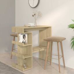 Berkfield Home Modern Bar Table with Storage Rack Sonoma Oak 100x50x101.5 cm Eng in Light Tan - thumbnail 2
