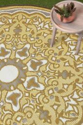 Homescapes Luxury Round Outdoor Rug Waterproof Reversible, Yellow Rae - Size: 180 cm diameter - thumbnail 2
