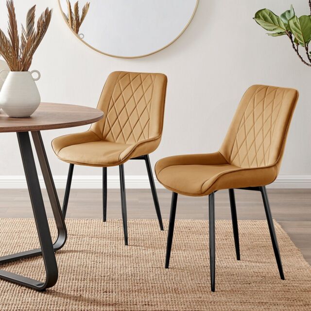 FurnitureboxUK Set of 2 Pesaro Luxury Velvet Dining Chairs With Diamond Stitched Back & Black Metal Legs in Mustard - image 1