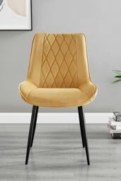 FurnitureboxUK Set of 2 Pesaro Luxury Velvet Dining Chairs With Diamond Stitched Back & Black Metal Legs in Mustard - thumbnail 2