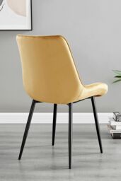 FurnitureboxUK Set of 2 Pesaro Luxury Velvet Dining Chairs With Diamond Stitched Back & Black Metal Legs in Mustard - thumbnail 3