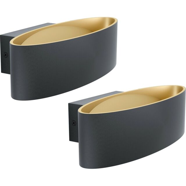 Loops 2 PACK Wall Light Colour Black Gold Shade Oval Transparent Plastic LED 10W Incl - image 1
