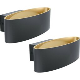 Loops 2 PACK Wall Light Colour Black Gold Shade Oval Transparent Plastic LED 10W Incl - thumbnail 1