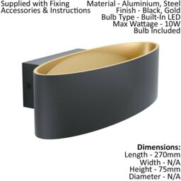 Loops 2 PACK Wall Light Colour Black Gold Shade Oval Transparent Plastic LED 10W Incl - thumbnail 2