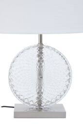 Orsina Glass & Brushed Chrome Table Lamp, Round Cut Glass & Chrome Base, White Linen Shade Lighting - thumbnail 4