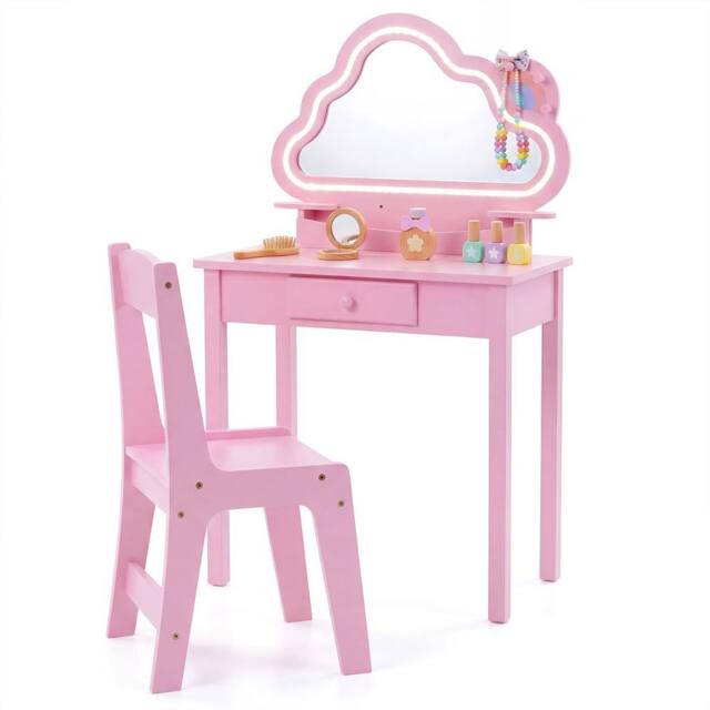 CASART Kids Vanity Set with Lighted Cloud Mirror Jewelry Rack in Pink - image 1