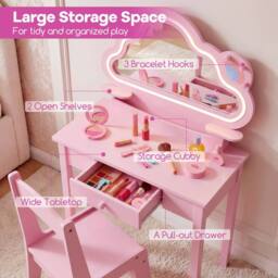 CASART Kids Vanity Set with Lighted Cloud Mirror Jewelry Rack in Pink - thumbnail 7