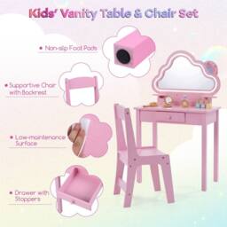 CASART Kids Vanity Set with Lighted Cloud Mirror Jewelry Rack in Pink - thumbnail 8