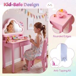 CASART Kids Vanity Set with Lighted Cloud Mirror Jewelry Rack in Pink - thumbnail 9