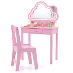 CASART Kids Vanity Set with Lighted Cloud Mirror Jewelry Rack in Pink - thumbnail 1