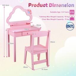 CASART Kids Vanity Set with Lighted Cloud Mirror Jewelry Rack in Pink - thumbnail 2