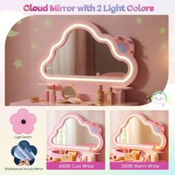 CASART Kids Vanity Set with Lighted Cloud Mirror Jewelry Rack in Pink - thumbnail 6