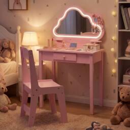 CASART Kids Vanity Set with Lighted Cloud Mirror Jewelry Rack in Pink - thumbnail 4