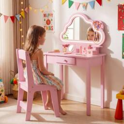 CASART Kids Vanity Set with Lighted Cloud Mirror Jewelry Rack in Pink - thumbnail 5