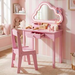 CASART Kids Vanity Set with Lighted Cloud Mirror Jewelry Rack in Pink - thumbnail 3