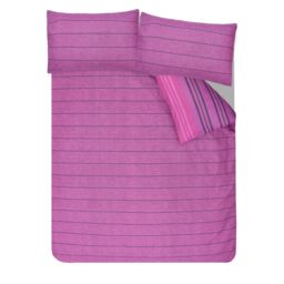 Smart Living Printed Reversible Polycotton Textured Stripe Duvet Cover With Pillowcases in Purple - Size: Single - thumbnail 4