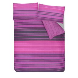 Smart Living Printed Reversible Polycotton Textured Stripe Duvet Cover With Pillowcases in Purple - Size: Single - thumbnail 3