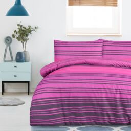 Smart Living Printed Reversible Polycotton Textured Stripe Duvet Cover With Pillowcases in Purple - Size: Single - thumbnail 1
