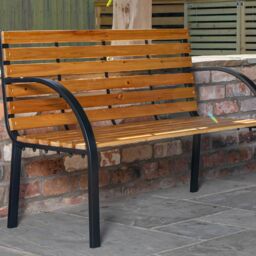 Samuel Alexander Ambleside 2 Person Outdoor Metal Wooden Garden Patio Bench in Brown - thumbnail 7