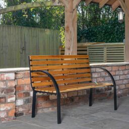 Samuel Alexander Ambleside 2 Person Outdoor Metal Wooden Garden Patio Bench in Brown - thumbnail 2
