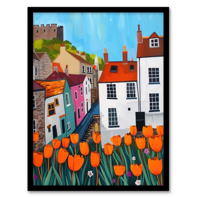 "Artery8 Blooming Tulip Flowers Yorkshire Castle Town Framed Art Print - Size: W12"" x H16""" - image 1