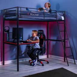 X Rocker Icarus XL High Sleeper Bunk Bed with Gaming Desk with Mattress in Black - Size: Single - thumbnail 2