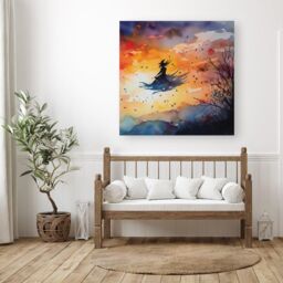 "Warren Reed - Designer A Mesmerizing Watercolor Artwork Featuring A Graceful Witch Canvas in Orange - Size: W16"" x H16""" - thumbnail 3