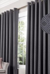 Alan Symonds Diamond Blackout Eyelet Curtains Thermal Lined Ready Made Curtains in Charcoal - Size: 117 cm width x 183 cm drop - thumbnail 1