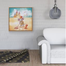 Warren Reed - Designer Mouse On A Beach Holiday Framed Canvas in Light Brown - Size: w40 inch x h40 inch - thumbnail 2