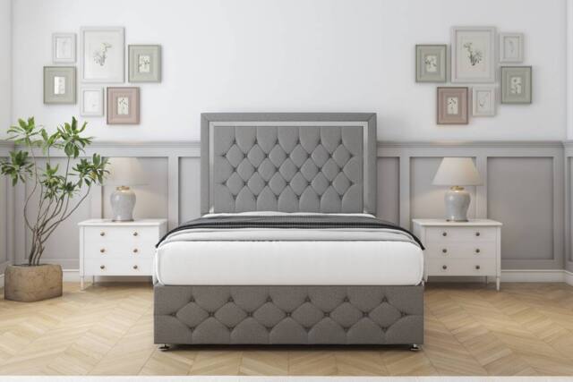 "Comfort Beds Sofia Chrome Dumfries Divan Base No Drawers - 54"" Headboard-Footboard in Light Grey - Size: King" - image 1