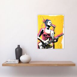 "Artery8 Female Punk Music Guitarist Portrait Yellow Pink Wall Art Print - Size: W12"" x H16""" - thumbnail 4