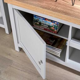 Home Source 2 Door TV Stand Unit with Storage Cabinet & Open Shelving in Grey - thumbnail 2