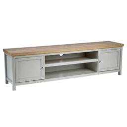 Home Source 2 Door TV Stand Unit with Storage Cabinet & Open Shelving in Grey - thumbnail 9