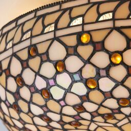 Loops Tiffany Glass Semi Flush Ceiling Light Cream Bronze Round Inverted Shade i00156 in Clear - thumbnail 3