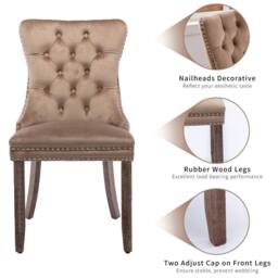 Modern Home Touch Romsey Set of 2 Velvet Upholstered Dining Chairs with Oak Legs & Knocker Ring Back in Brown - Size: 2 Pack - thumbnail 8
