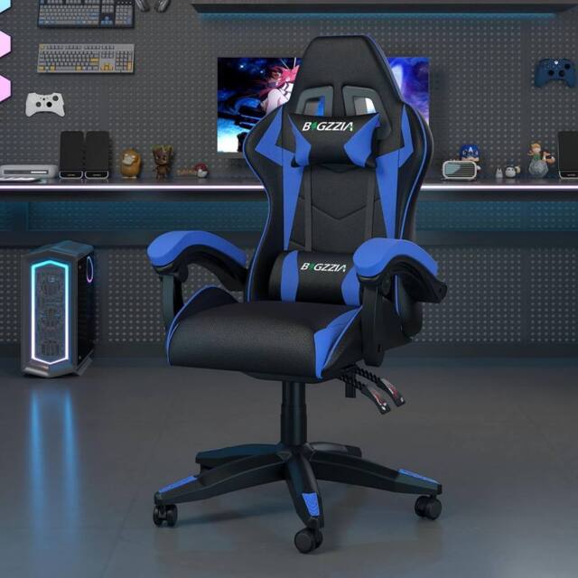 Gartistgo Ergonomic Gaming Chair with Adjustable Height, Reclining in Blue - image 1