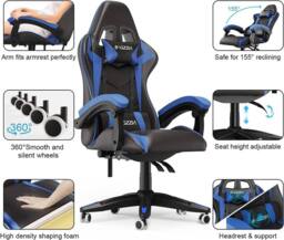 Gartistgo Ergonomic Gaming Chair with Adjustable Height, Reclining in Blue - thumbnail 7