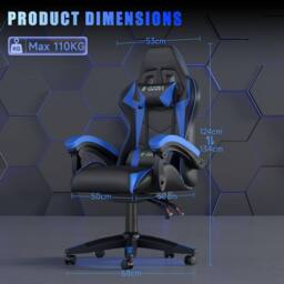 Gartistgo Ergonomic Gaming Chair with Adjustable Height, Reclining in Blue - thumbnail 2