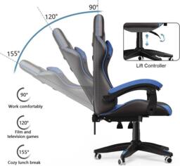 Gartistgo Ergonomic Gaming Chair with Adjustable Height, Reclining in Blue - thumbnail 4