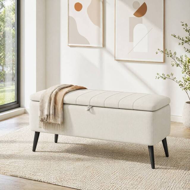 STILVORA Storage Ottoman with Steel Legs in Cream - image 1
