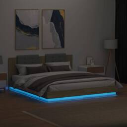 Berkfield Home Durable Bed Frame with LED without Mattress Sonoma Oak 200x200 cm in Light Tan - thumbnail 4