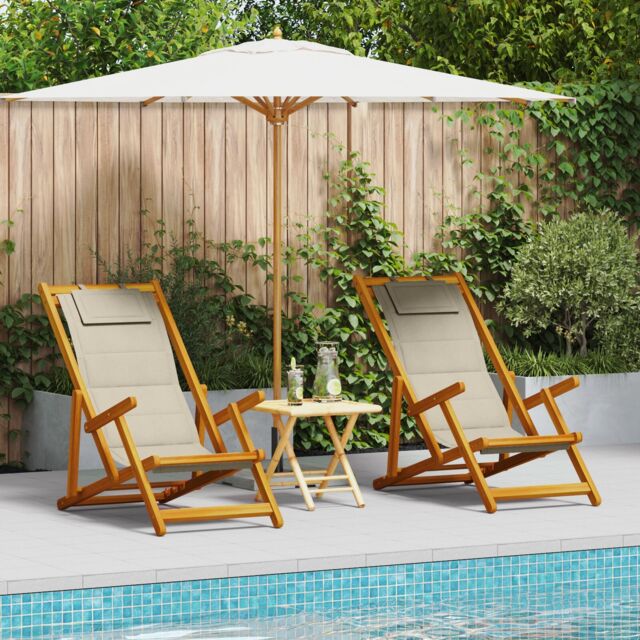 Berkfield Home Folding Beach Chairs 2 pcs - Taupe Acacia Wood & Textilene - image 1